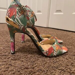 Floral Print High Heel Sandals